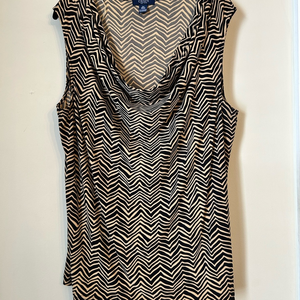 Chaps Black and Cream Chevron Tank Top
